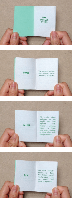 JP King, Materialists Anonymous (Selected pages), Risograph print, booklet, 2013.
