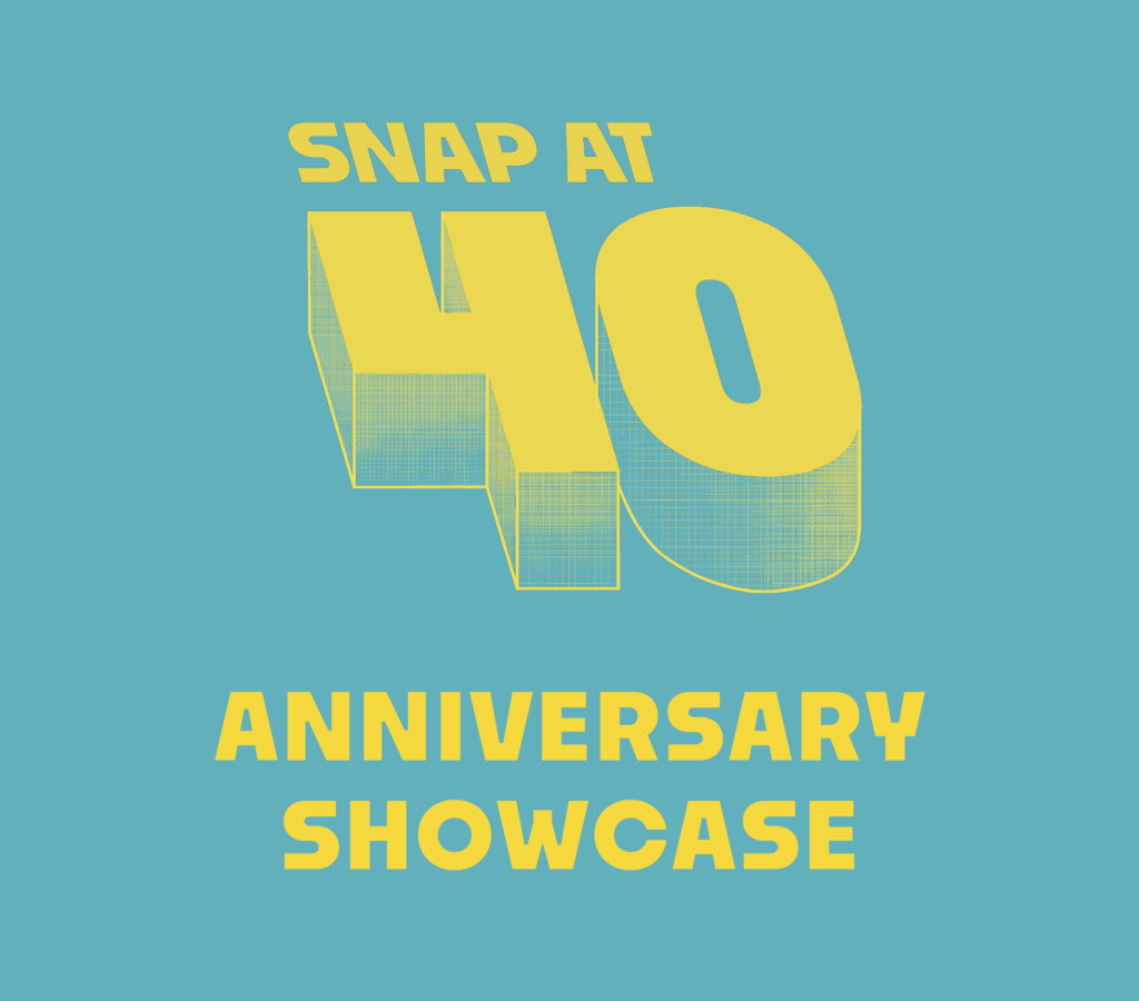 Header img SNAP at 40 Anniversary Showcase. The SNAP 40th anniversary logo in yellow on a blue background
