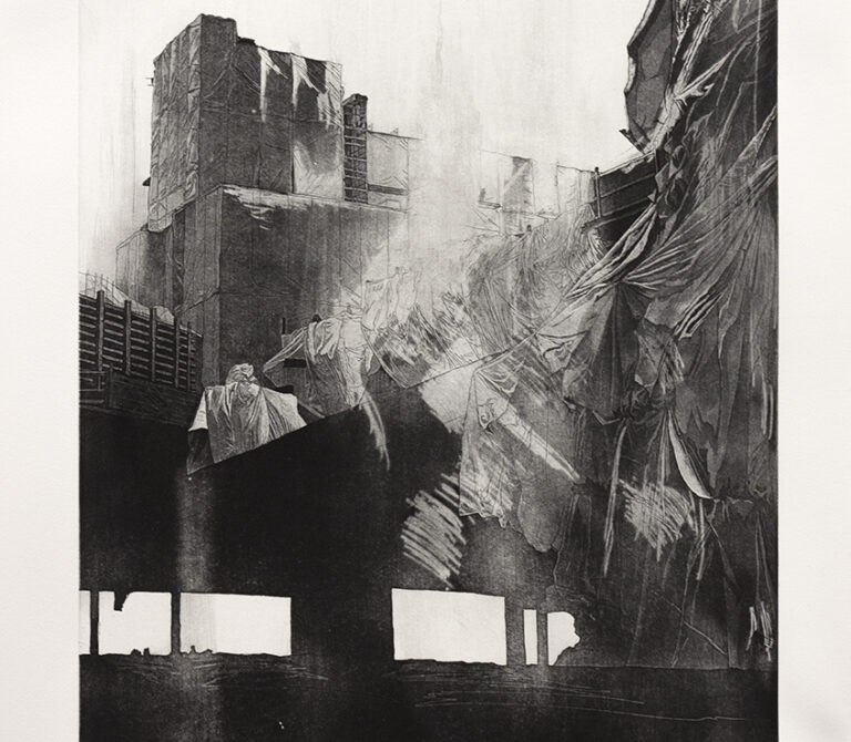 an etching depicting crumbling impossible architectural structures